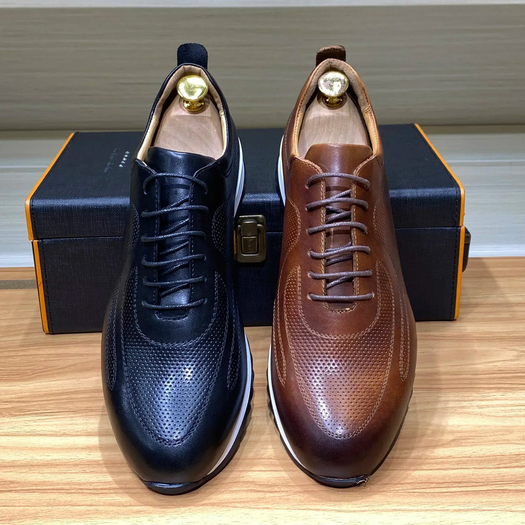 Luxury Mens Genuine Leather Sneakers Lace-Up Comfortable Oxford Classic Casual Shoes for Men Outdoor Street Travel Flat Footwear