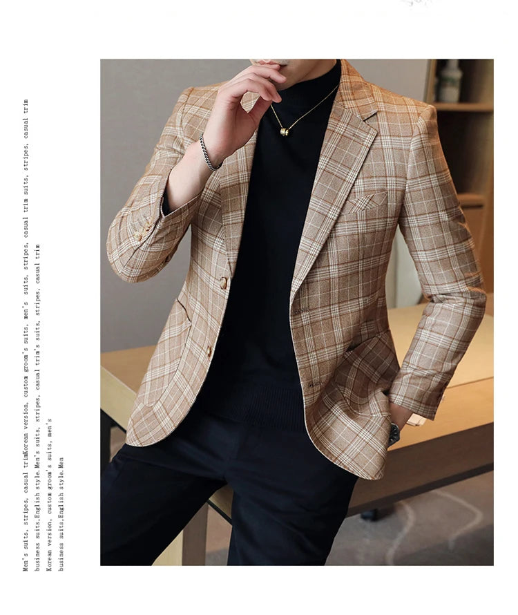 2024 New High-end Men's Two-button Suit Fashion Matching Handsome Casual Dating Slim Suit Single West Coat  Gucci Blazer Men