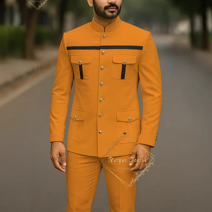 Ivory Formal Safari Suit Custom Made Indian Menswear for Wedding Groom Men's 2pcs Set Jacket Pants Slim Fit Party Dress