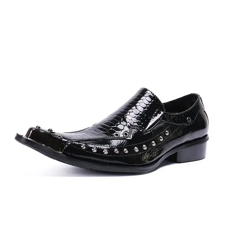 2025 Western Fashion Spitz zulaufende Metallkappe Abendschuhe Blau Grau Party Hochzeit Lederschuhe für Herren