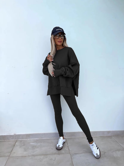 Spring summer  new Shirt  casual loose-fitting sweater tight pants 2 piece suit sets for women 2 pieces trousers sets