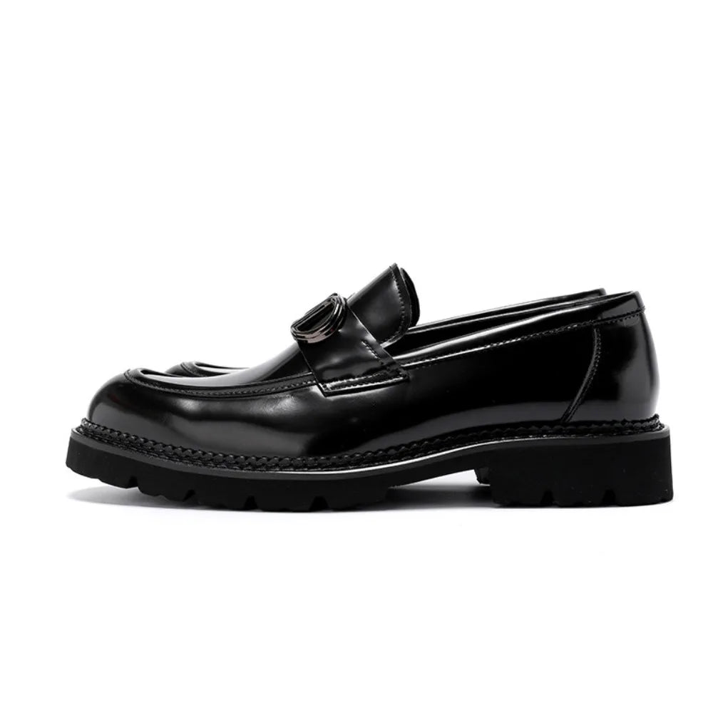 Men's Genuine Leather Height Increasing Loafers Summer Bright Finish British Style Thick Sole Business Casual Dress Shoes