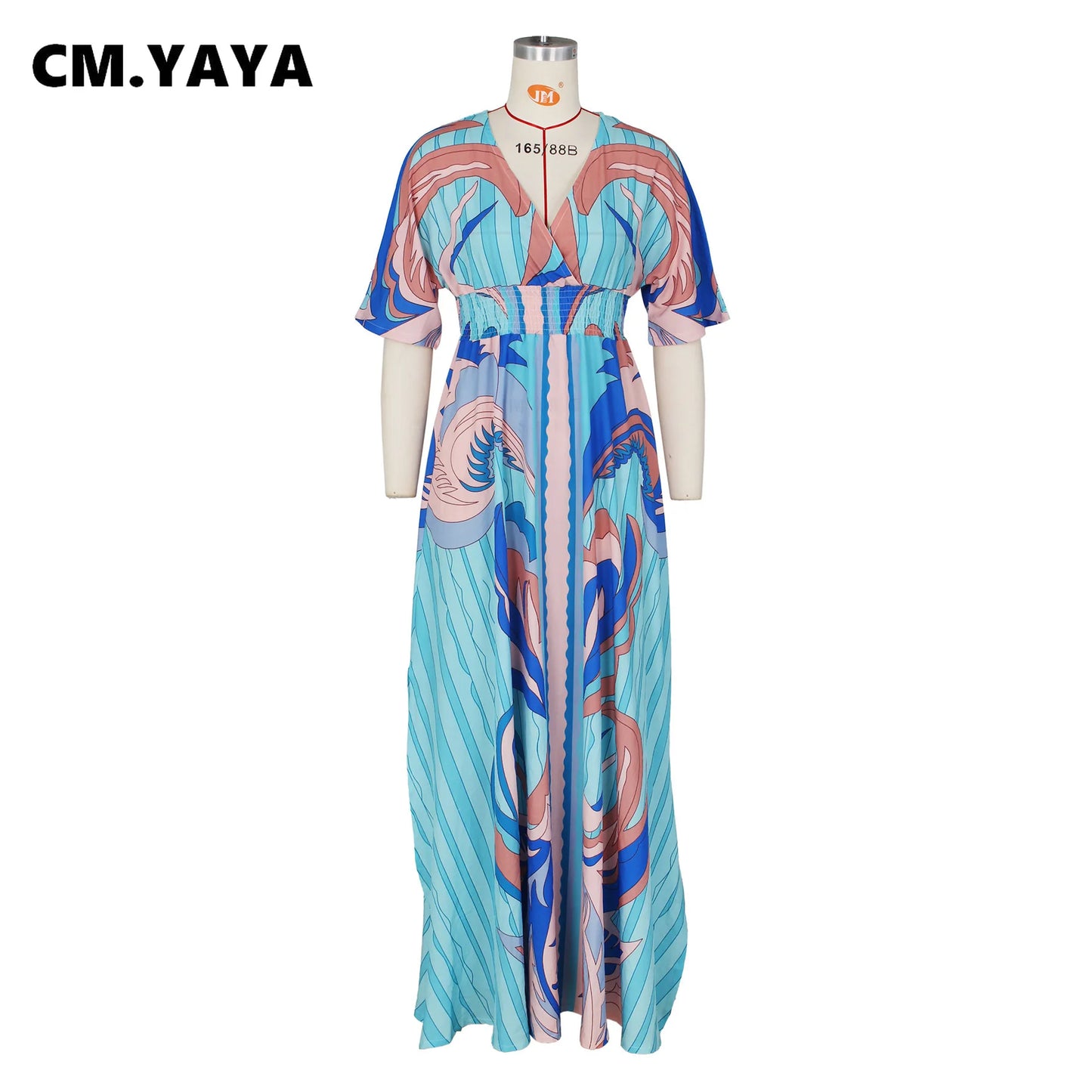 CM.YAYA Elegant Women Paisley Half Sleeve V-neck High Waist Tunic Big Swing Maxi Dress 2022 Summer Chic Sexy Party Long Dresses