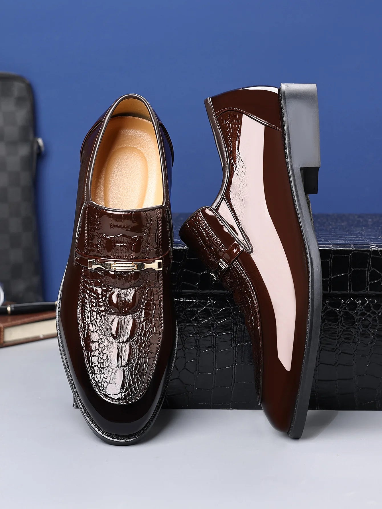 Luxury Men Dress Shoes Crocodile Leather Business Casual Shoes for Men Wedding Party Shoes High Quality Slip on Loafers Big Size
