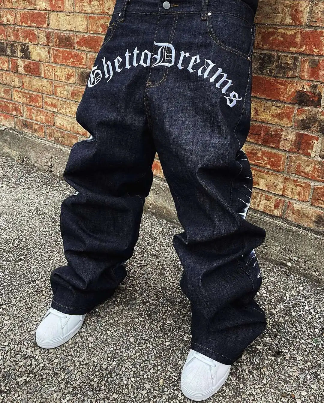 Hip Hop High street Print Leisure Denim Pants Beautiful Y2k Vintage Gothic Fashion Embroidered Leg Wide Leg Jeans Men Clothing