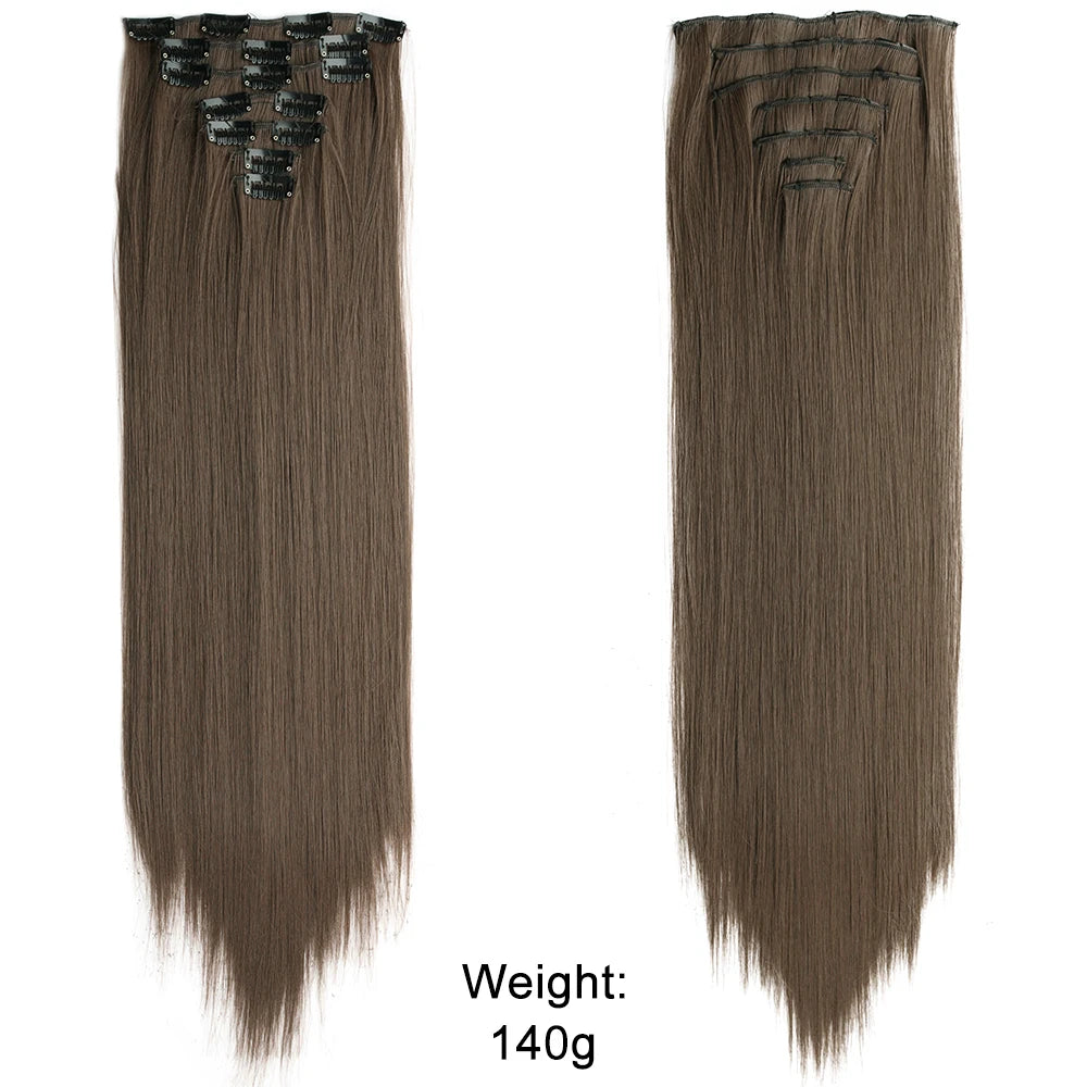 7Pcs/Set 16 Clips Hair Extension Black Long Straight Natural Hair Ombre Hairpiece Heat Resistant Fiber for Women Hairstyle