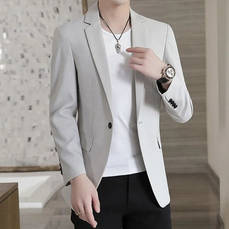 2023 Fashion New Men's Casual Business Plaid Slim Fit Formal Dress Blazers Jacket Suit Coat