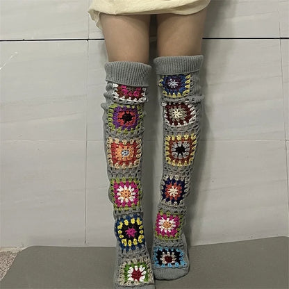 New Womens Autumn Winter Thigh Socks Extra Long Ethnic Crochet Knit Stockings Over Knee Socks Hot Sale