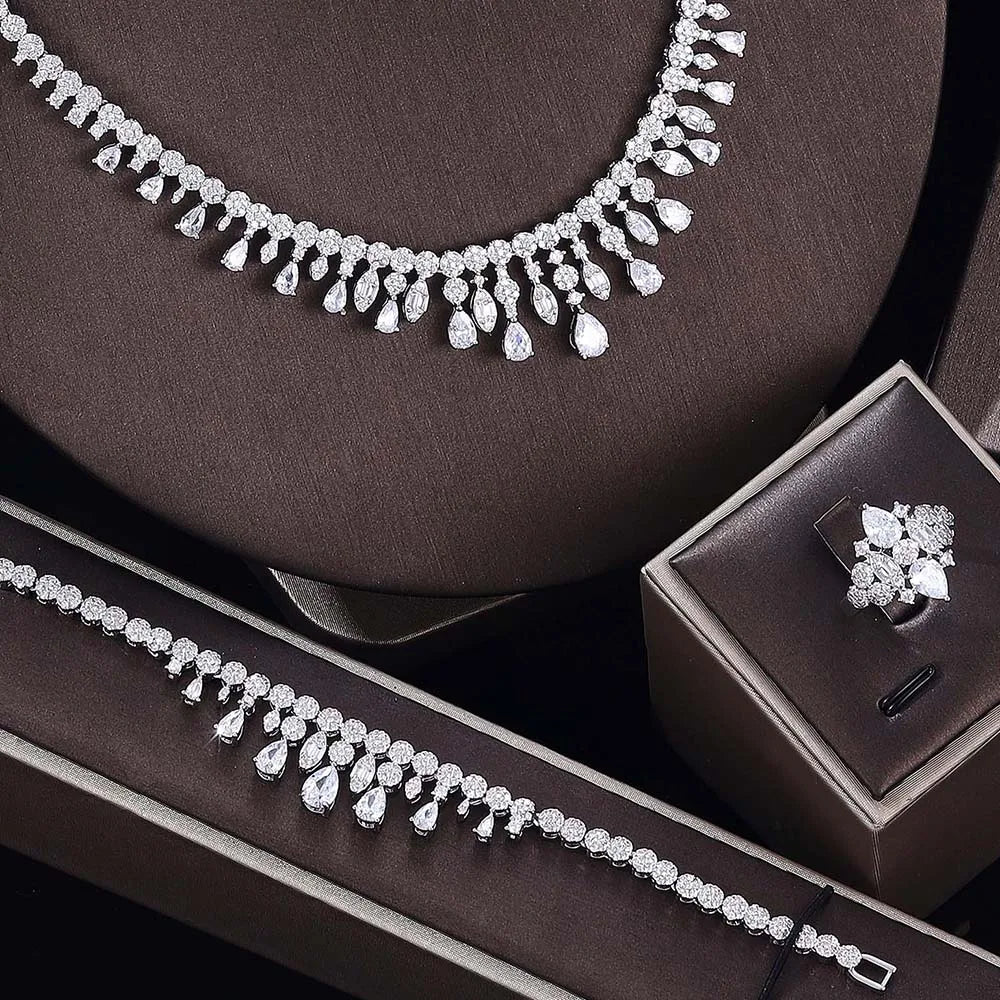 Saudi Arabic Jewelry Set For Women Wedding Party Zircon Crystal Dubai Bridal Jewelry Set Gift