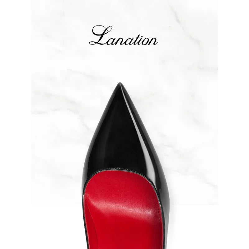 2026 Spring New High-end Black High-heeled Shoes for Women, Thin-heeled, Pointed Toe, Patent Leather, Elegant Single Shoes