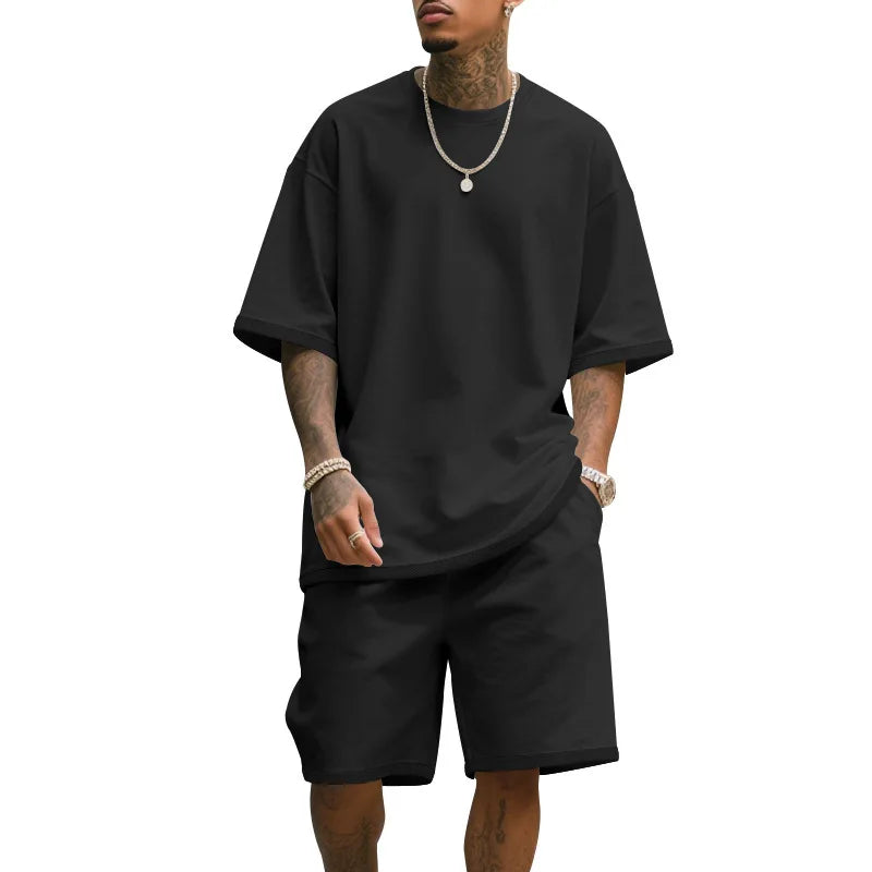 Men's Casual Two Piece Set Summer Short Sleeve T-Shirt and Shorts Set Comfortable Loose Fit Tracksuit for Men Clothing Set
