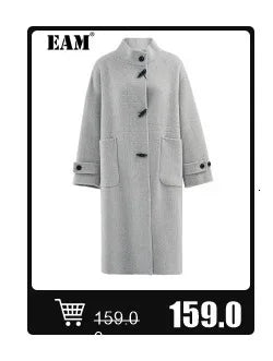 [EAM] Loose Fit Black Pu Leather Mesh Elegant Jacket New Lapel Long Sleeve Women Coat Fashion Tide Spring Autumn  17A8517