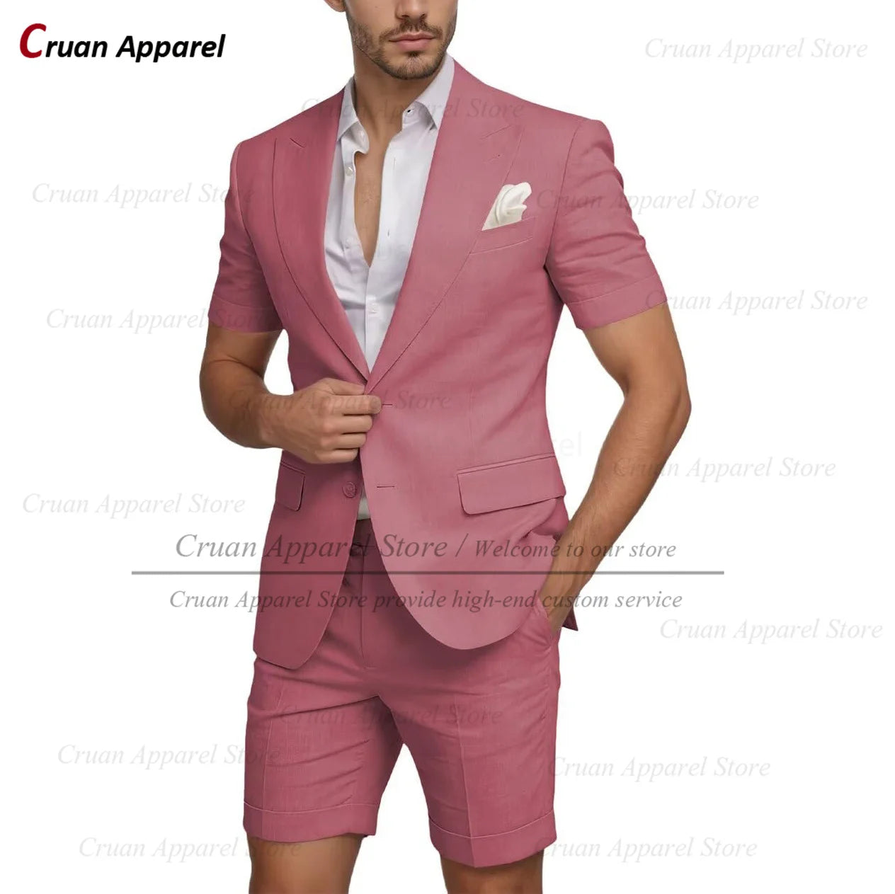 Beach Linen Men Suit Shorts Slim Fit Formal Best Man Groom Wedding Dress Tuxedo Casual Short Sleeve Blazer Pants 2 Pieces 2026