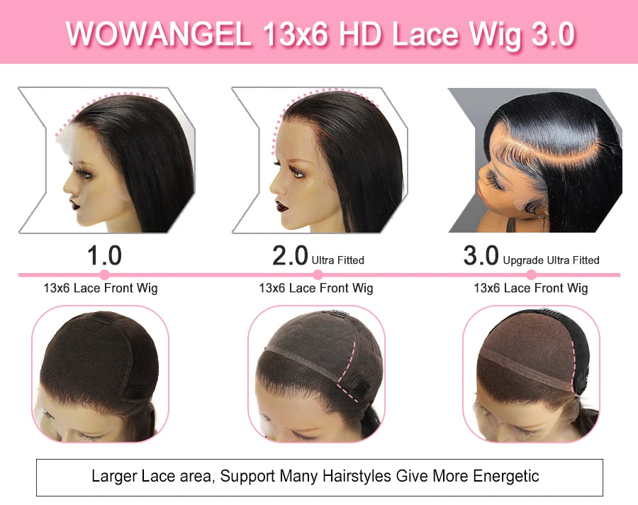 WowAngel 250% Verbesserte 13x6 HD Lace Full Frontal Wigs Glueless Glatte Echthaarperücken Vorgezupfte Natürliche Kopfhaut Brasilianisches Haar