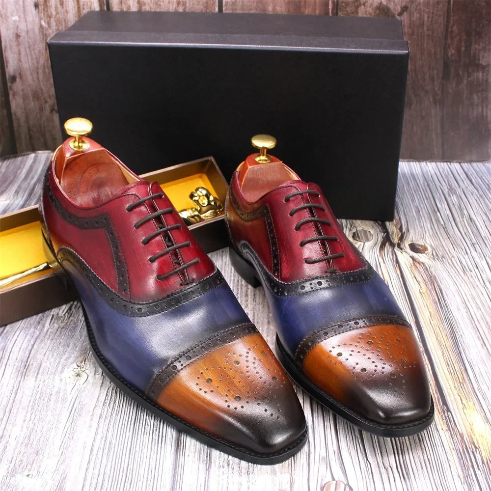 Herren dreifarbige Oxford-Schuhe Britische Leder-Abendschuhe Mode Chelsea High-End Herren handgefertigte Lederschuhe Zapatillas Hombre