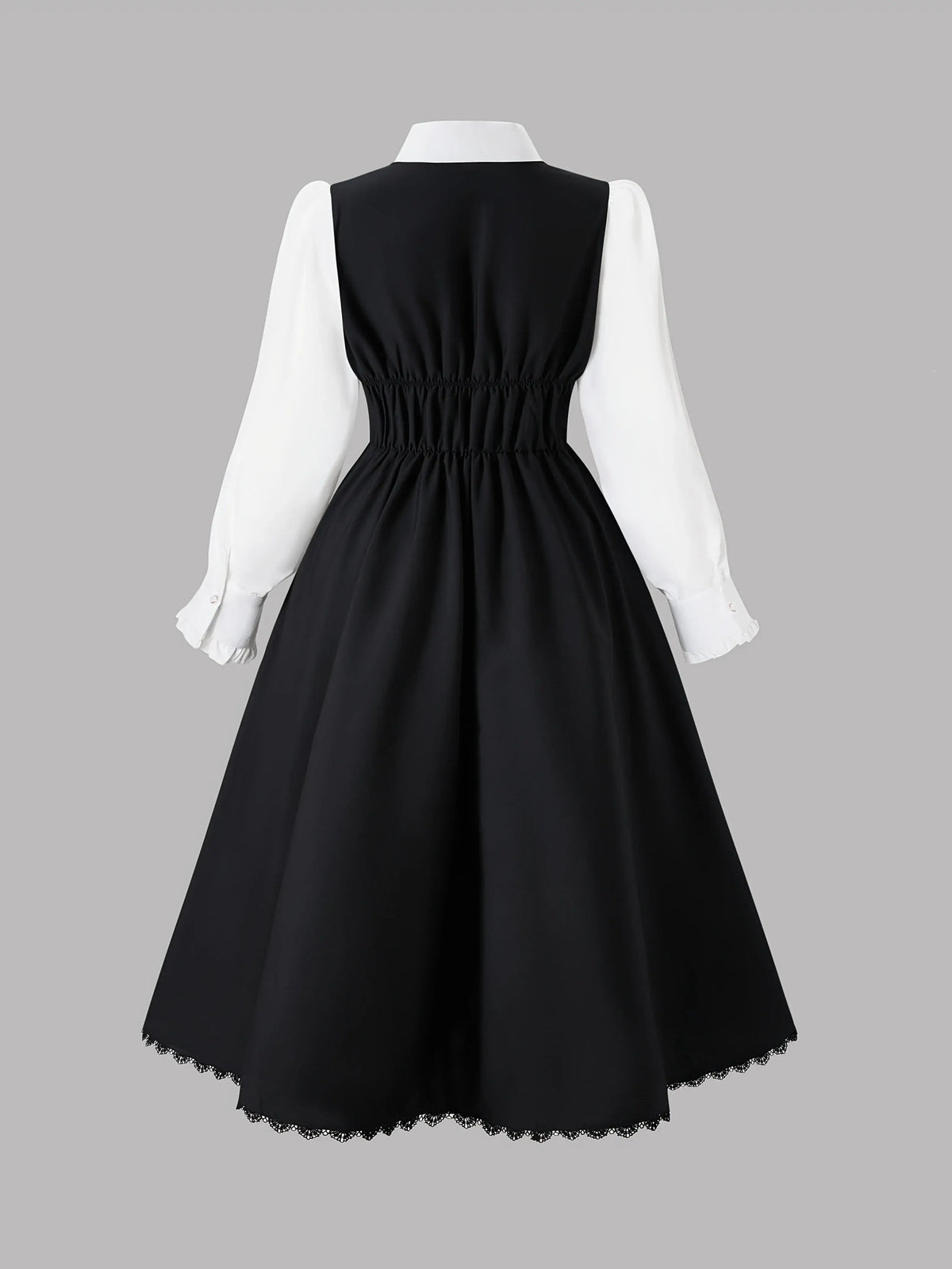 European and American fashion, sunny, large-sized solid color contrast 2-in-1 long-sleeved dress, floor-length dress