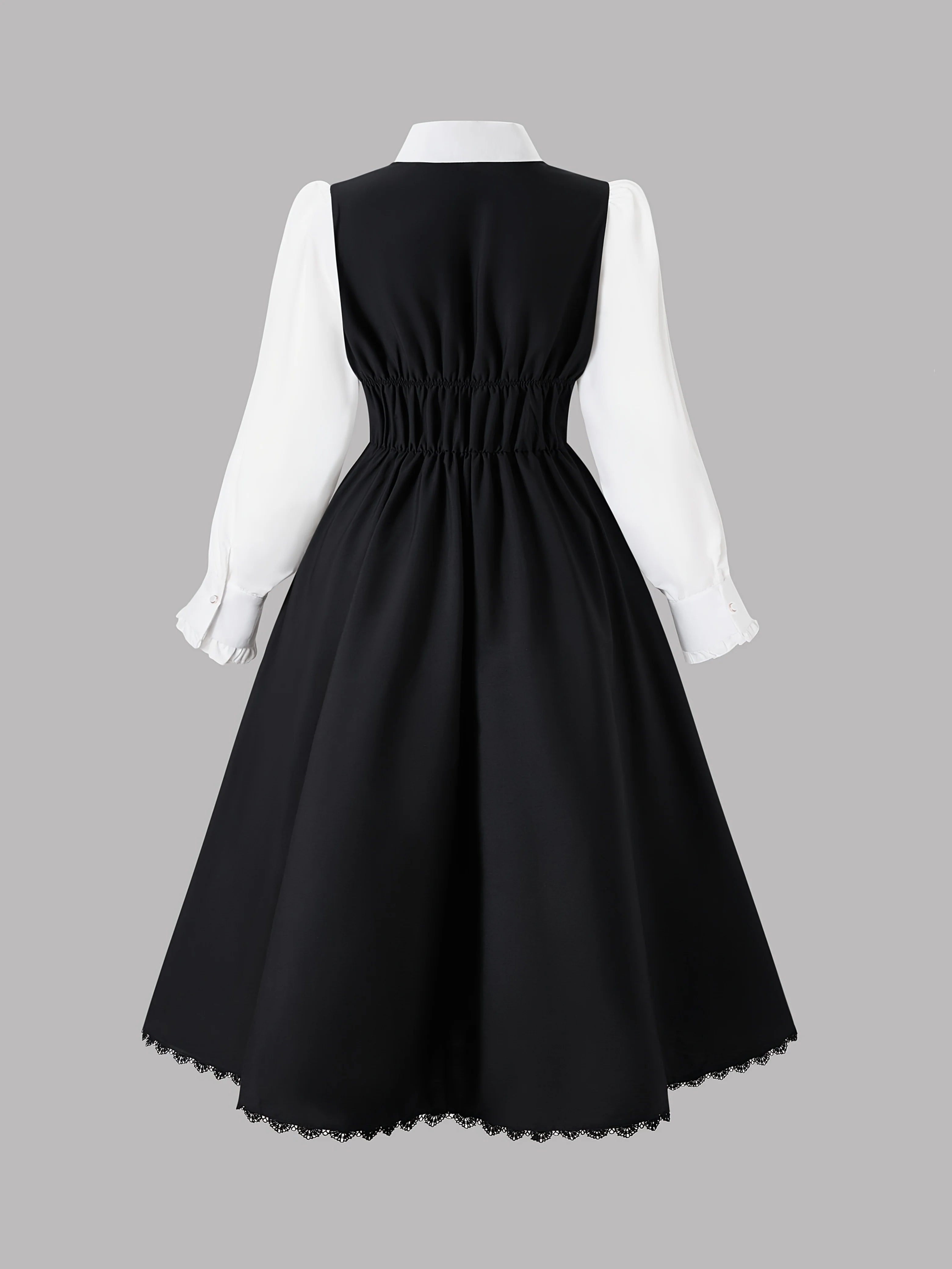 European and American fashion, sunny, large-sized solid color contrast 2-in-1 long-sleeved dress, floor-length dress