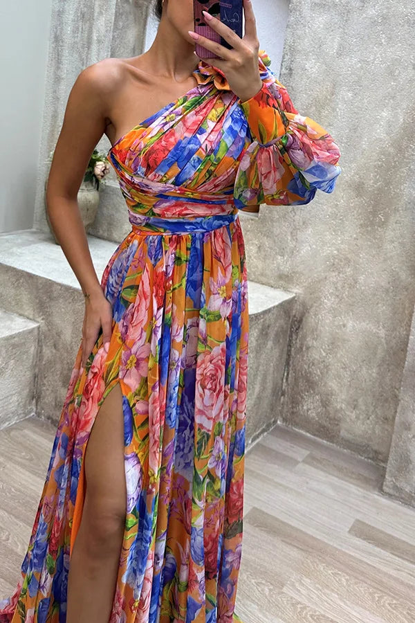 New Fashion Hot Selling Casual Slit Dress for European and American Gatherings INS Loose Multicolor Sloping Shoulder Dress