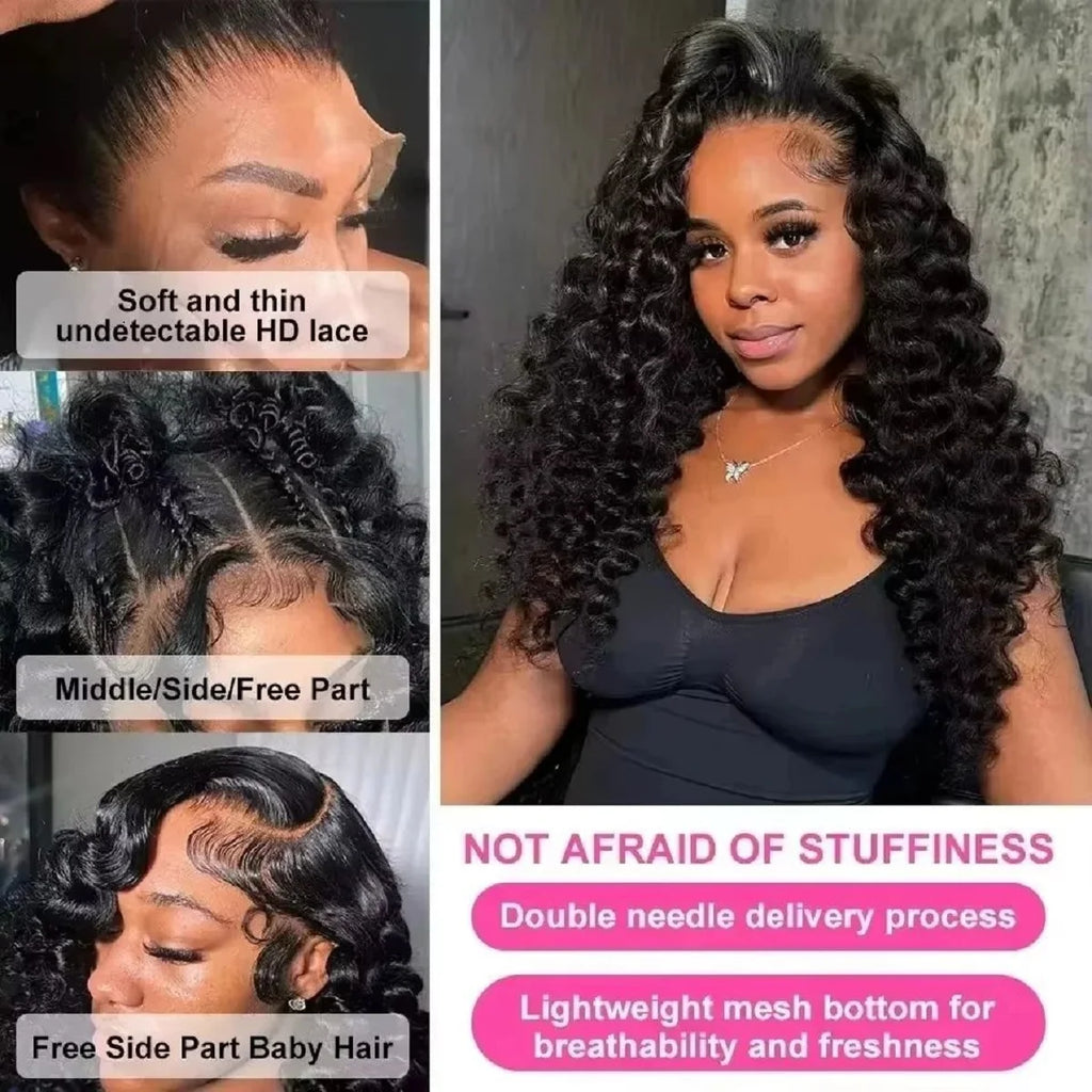 Deep Wave Lace Front Wigs Human Hair 13x6 HD Lace Front Wigs Burmese Curly 13X4 Human Hair Pre Plucked Brazilian Curly Human Hair Wig 200 Density Deep Wave Frontal Wigs Human Hair HD Lace 26 Inch Curly Wigs for Black Women Pr