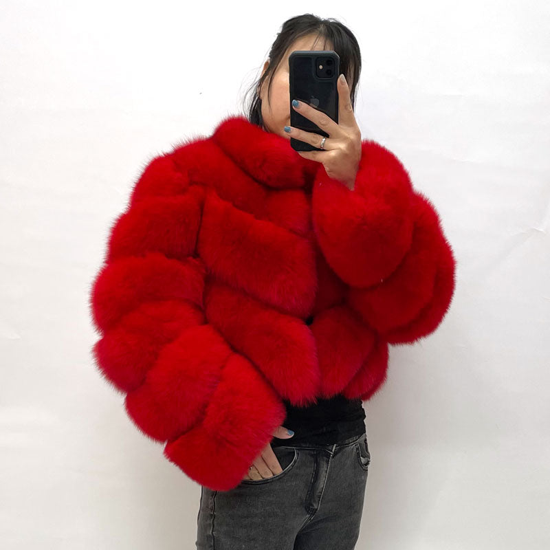 Winter Ladies Fluffy Fashion Thick Warm Fur Coat Hot Sale Crop Top Women Real Fox Fur Jacket