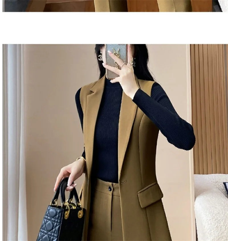 2024 New High-end Female Professional Suit Fashion Elegant Lady Sleeveless Vests Spring Autumn Women's Blazer Vest