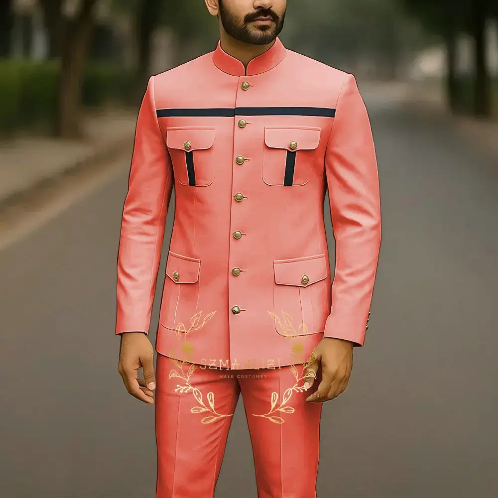 Affrica Style Stehkragen Weiß Einreihig Jacke Hose Business Herren Anzug Elegant Bräutigam Hochzeitsanzüge Männliches Partykleid