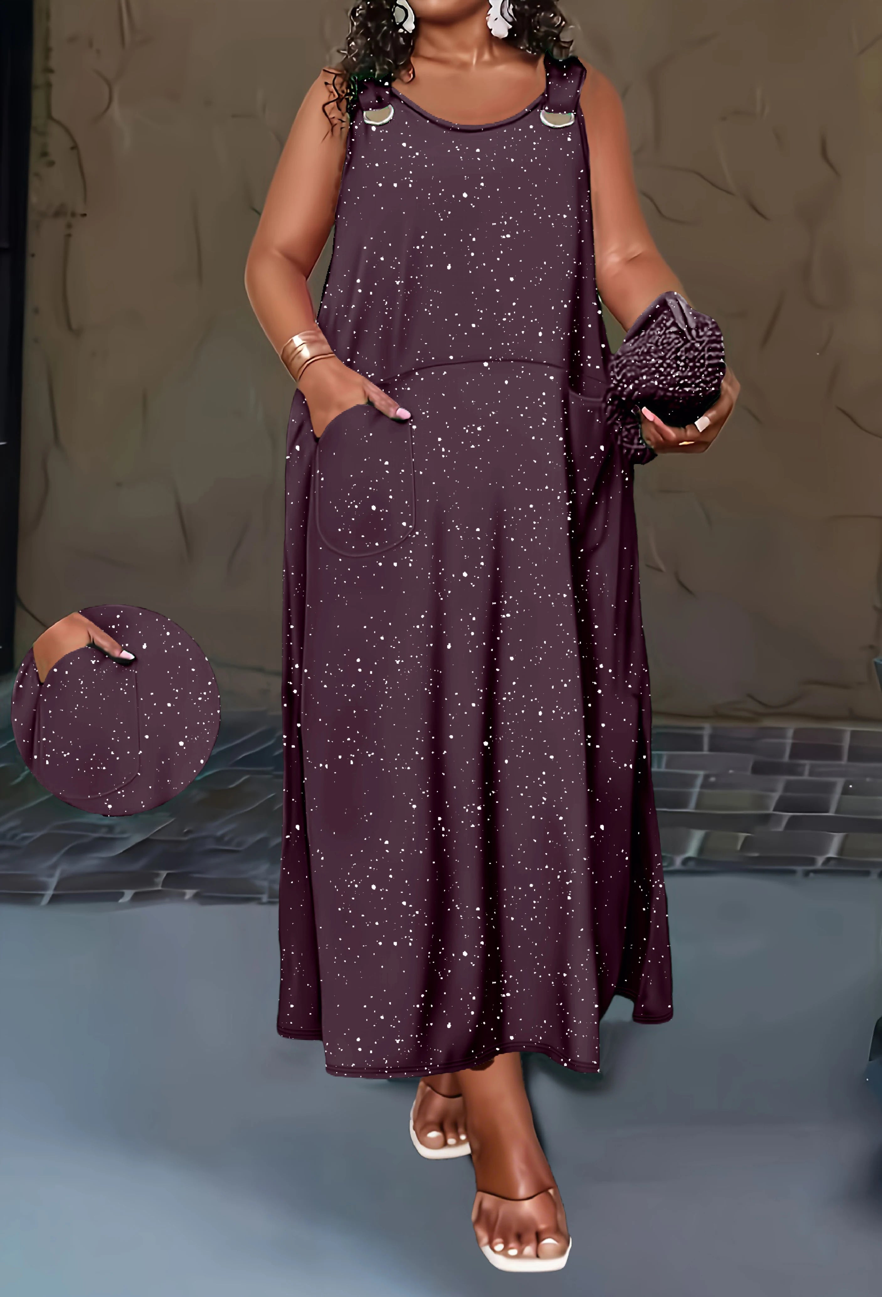 plus Size European And American Cross-Border Spring/Summer New Style Women's Solid-Color Powder-Sprinkled Dress