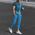 New Men's Comfortable Breathable Short Sleeve Round Neck T-shirt Pants Set 3D Printed Latest Retro Outdoor Leisure Set