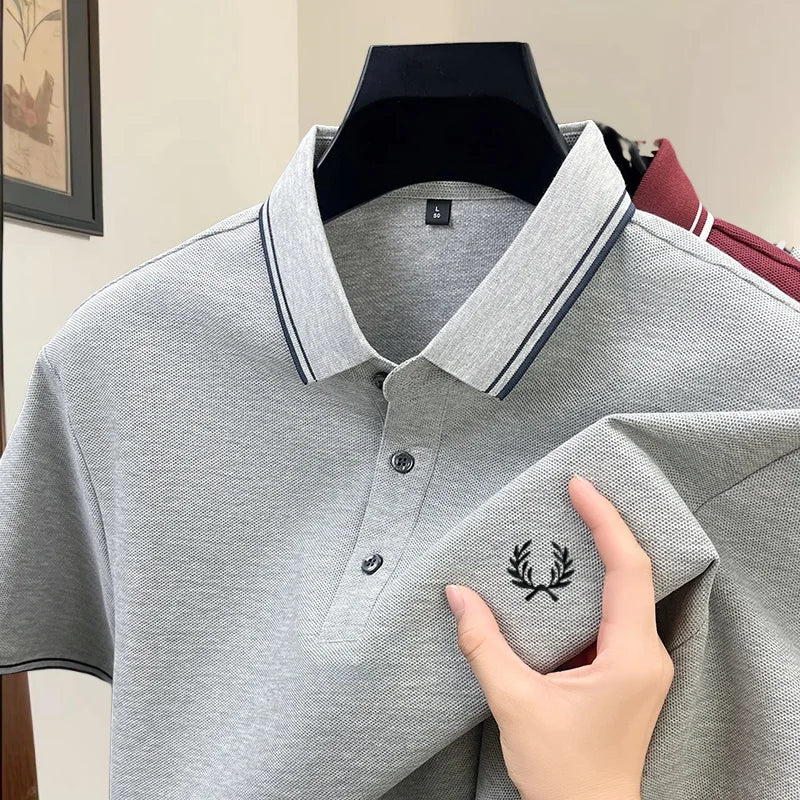 100% pure cotton high-end brand summer designer original exquisite embroidered polo shirt men's comfortable casual short sleeve
