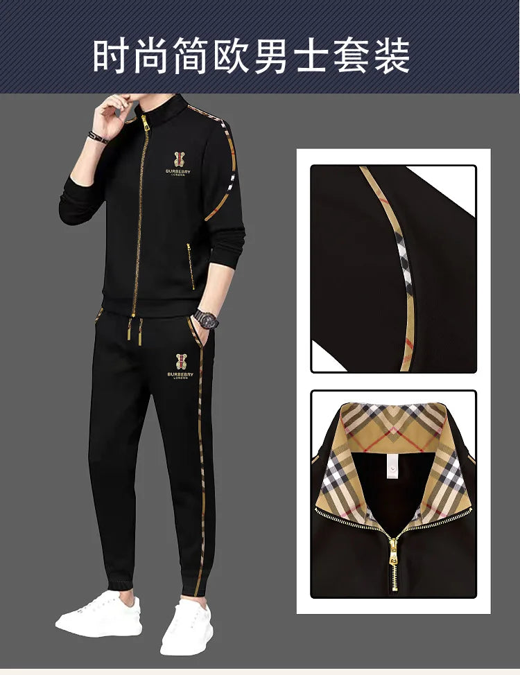 Men's Luxury Sports Suit Cardigan Zipper Sweatshirt Sweatpants Suit Autumn Winter Fashion Stand Up Collar Cotton Casual Clothing