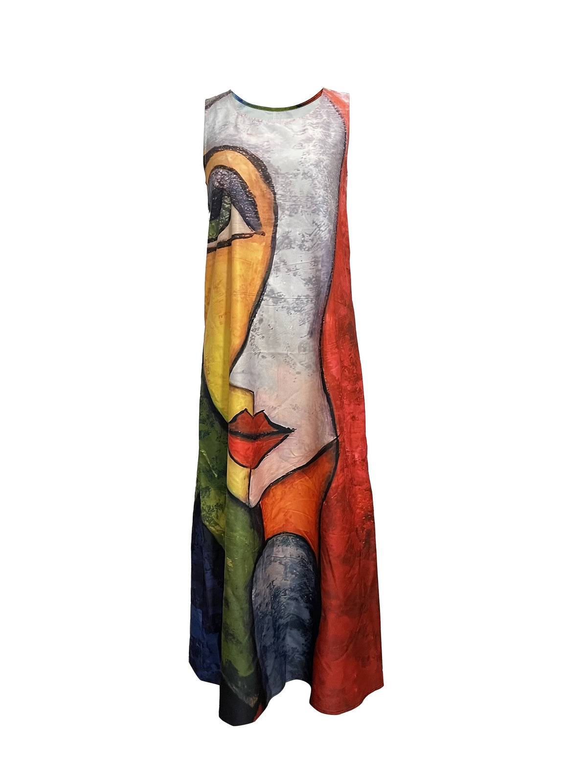 2026 Abstract Mask Printing Long Dress For Womens Sexy Sleeveless Tank Long Dress V-Neck Casual Clothing Women Robe Maxi Dress