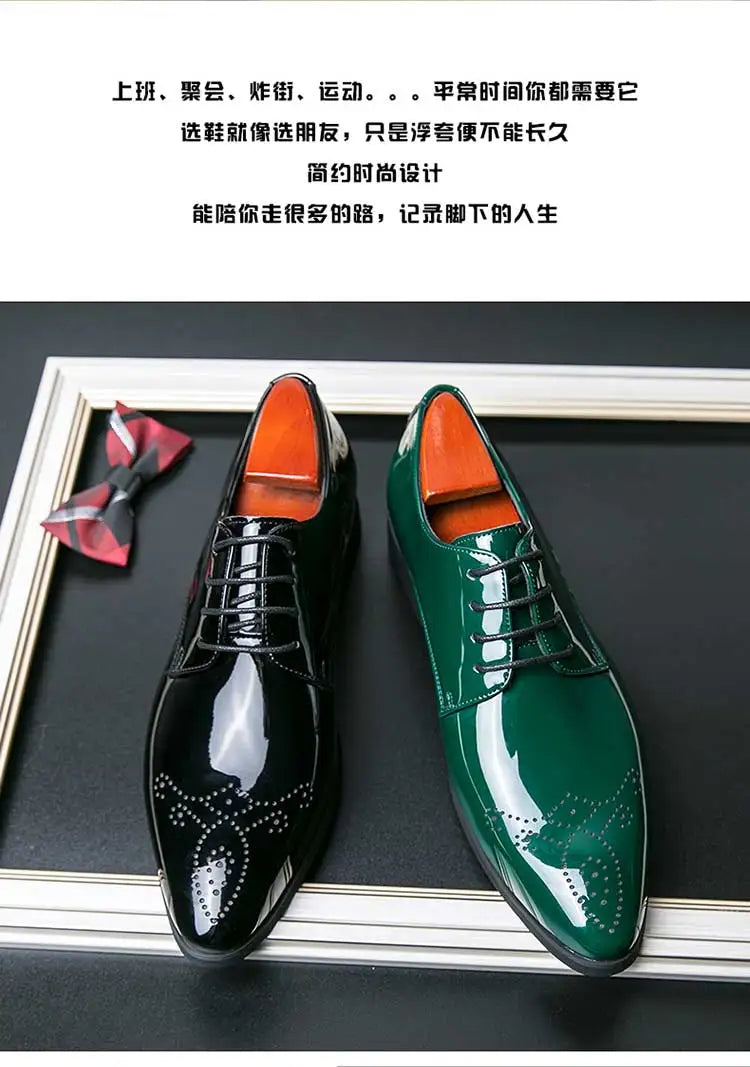 Neu eingetroffene grüne Oxford-Schuhe für Herren, PU, runde Kappe, Schnürung, unifarben, Party, Herren-Abendschuhe, Größe 38-48