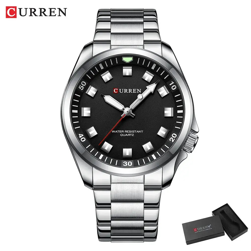 CURREN 8451 Fashion Men Watch Top Brand Luxury Waterproof Sport Mens Watches Stainless steel Automatic Date Military Wristwatch black dial