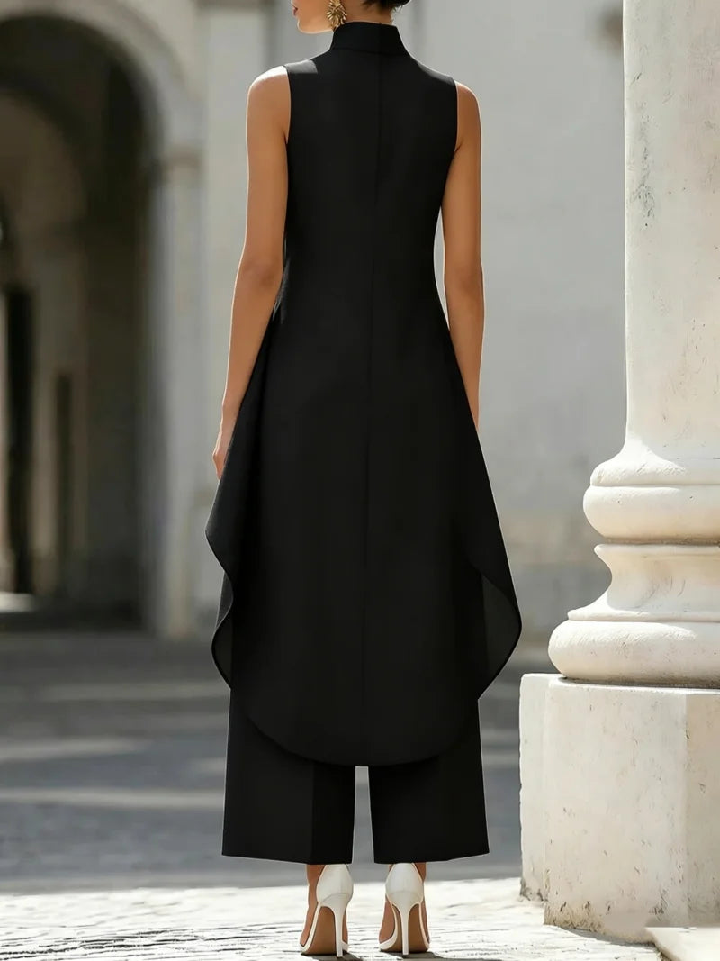 Sleeveless High Neck Asymmetrical Layered Wide Leg Jumpsuit for Women Elegant Formal Evening Wear