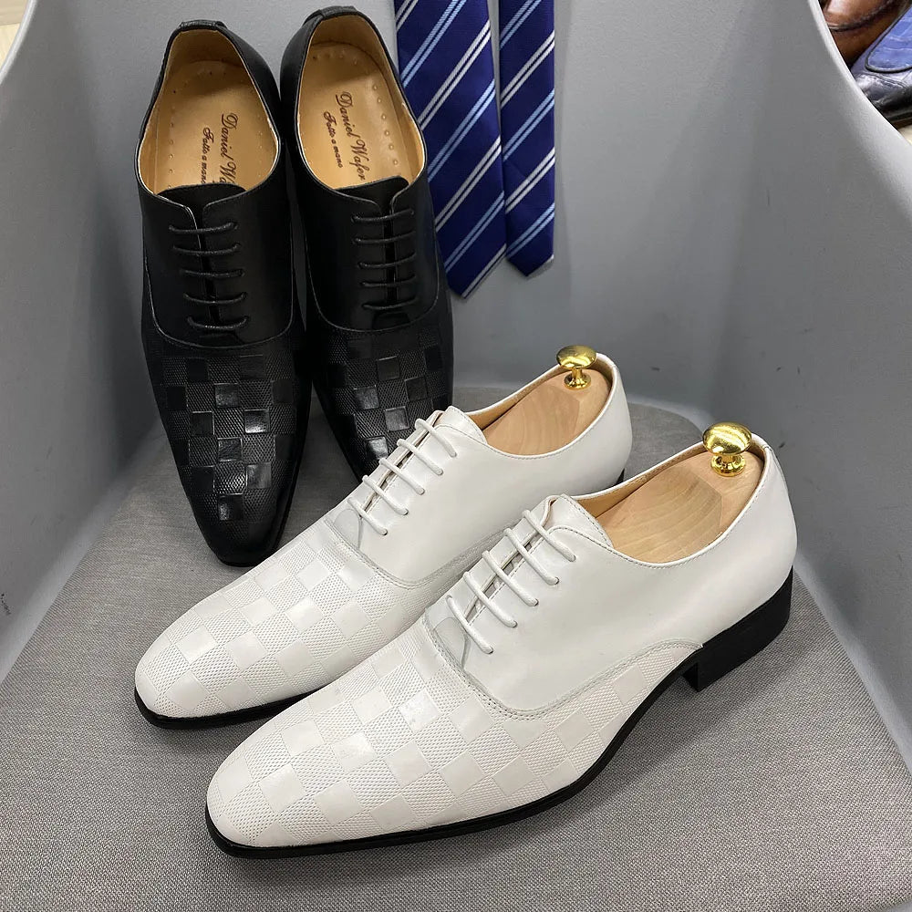 Size 6 To 13 Classic Italy Mens Oxford Real Leather Shoes White Lace Up Pointed Toe Wedding Party Dress Formal Shoes for Men