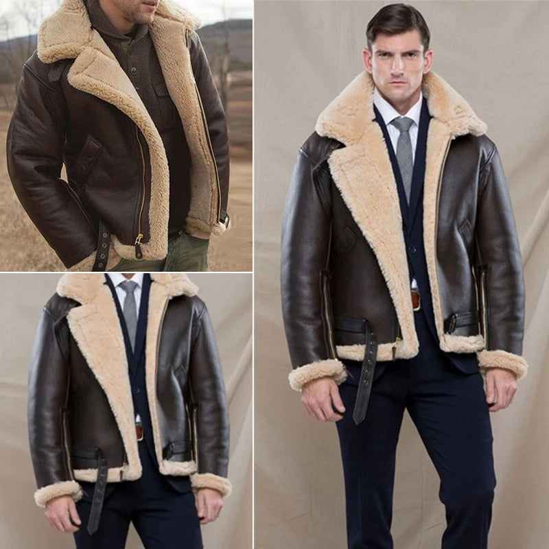 2022 Winter Men's Leather Jacket Bomber Jacket Warm Casual Motorcycle PU Leather Coat High Quality Imitation Leather Windbreaker