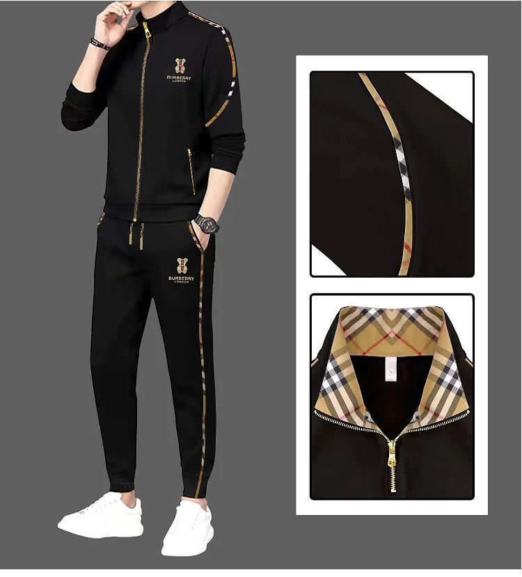 Men's Luxury Sports Suit Cardigan Zipper Sweatshirt Sweatpants Suit Autumn Winter Fashion Stand Up Collar Cotton Casual Clothing