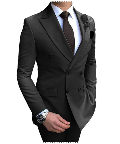 New Beige Men's Suit 2 Pieces Double Breasted Notch Lapel Flat Slim Fit Casual Tuxedos For Wedding(Blazer+Pants)