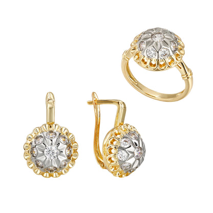 Inlaid Synthetic Zircon Fine suit Copper Plated 14K Gold Fashion Jewelry Three-piece Set Gift Birthday Party Jewelry
