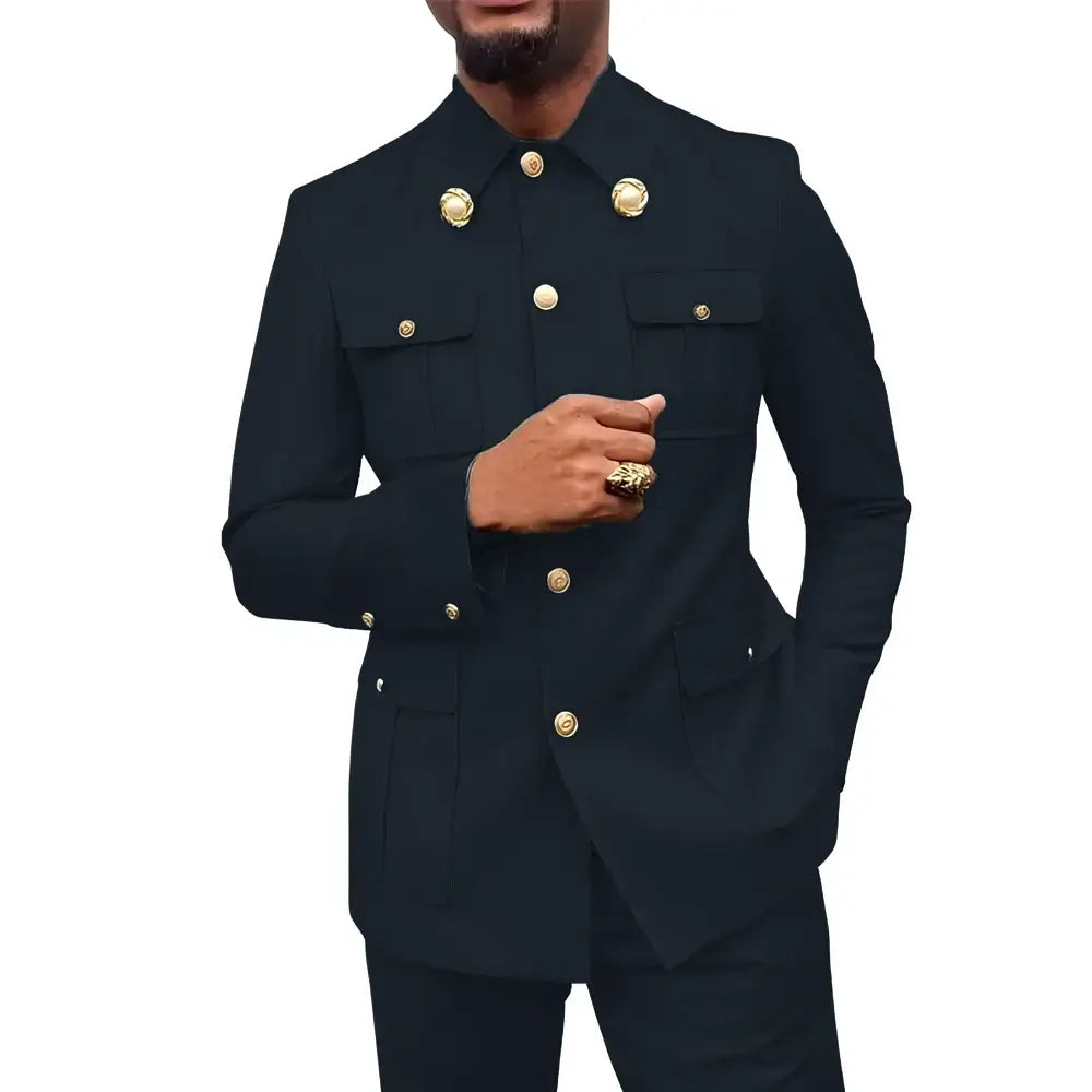 Herren Zweiteiler im afrikanischen Stil, Stehkragen Blazer Hose Bräutigam Hochzeits-Smoking Feiertag Maßanzug Kleid