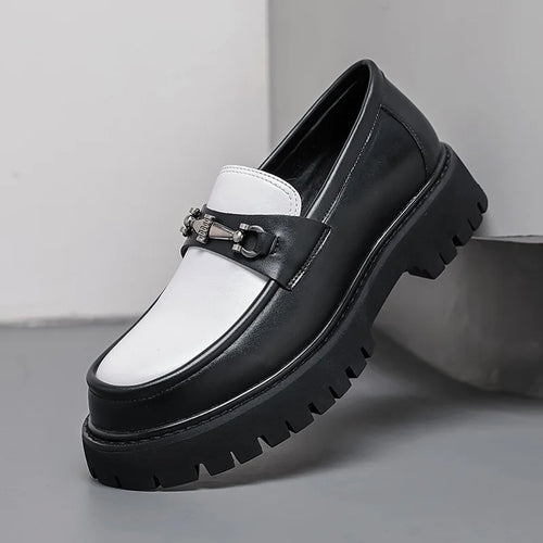 British Style Metal Buckle Loafers Men Thick-soled Wedding Shoes New Formal Business Comfort Shoes Slip-on Leather Casual Shoes