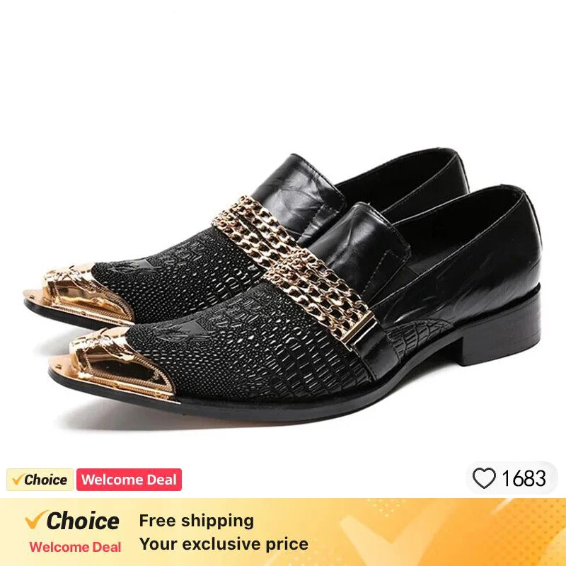 new arrival red genuine leather pointed toe metal tip crystal  handmade men leather dress shoes fashion hairdresser shoes