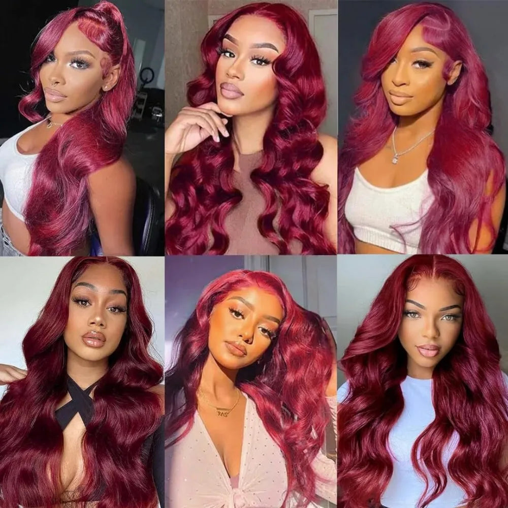 99J Burgundy Lace Frontal Wig 13x6 Body Wave Lace Front Wig HD Transparent Lace Frontal Wig Human Hair Pre Plucked Red Color