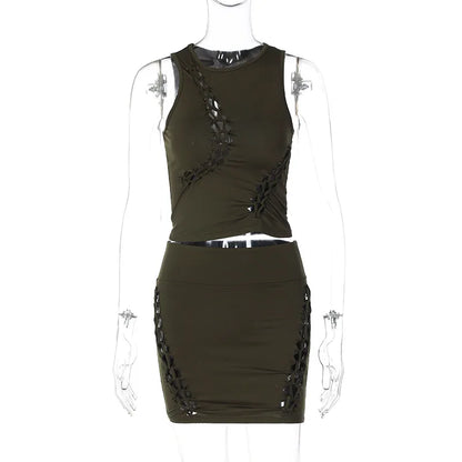 Dulzura Women  Autumn Tank Tops Mini Skirts Party Club Streetwear Two Piece Matching Sets Wholesale Items For Business S3211