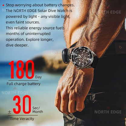 NORTH EDGE TRITON-TI Titanium Solar-Powered Diving Watch High Quality Quartz Watches for Man NEW 300M Waterproof Men Watch Reloj