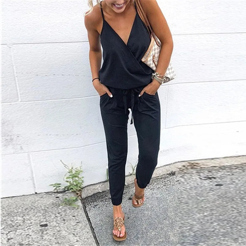 Summer Female Clothes Women's Casual Sleeveless Jumpsuit Temperament Commuting Women Lace Up Design Fashion High Waist Jumpsuits