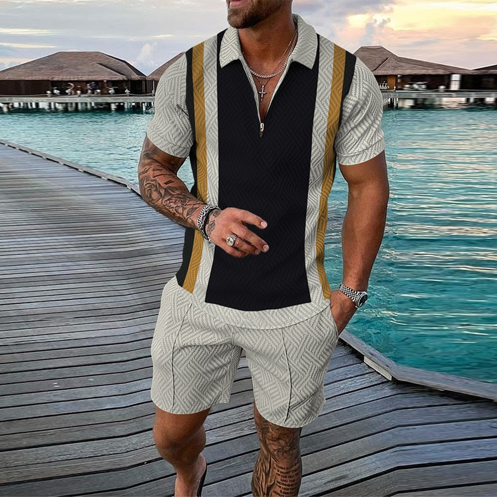 Men Casual Print Outfit 2-Piece Set Short Sleeve Shirt and Shorts Set Tracksuit High Quality Clothing M-3XL For Free Shipping