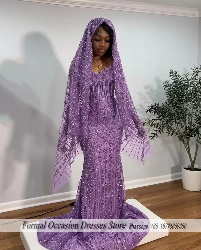Luxury Red Prom Dresses With Veil 2026 Sequin Beading Black Girls Evening Dress 2025 Sleeveless Birthday Party Gowns Customized