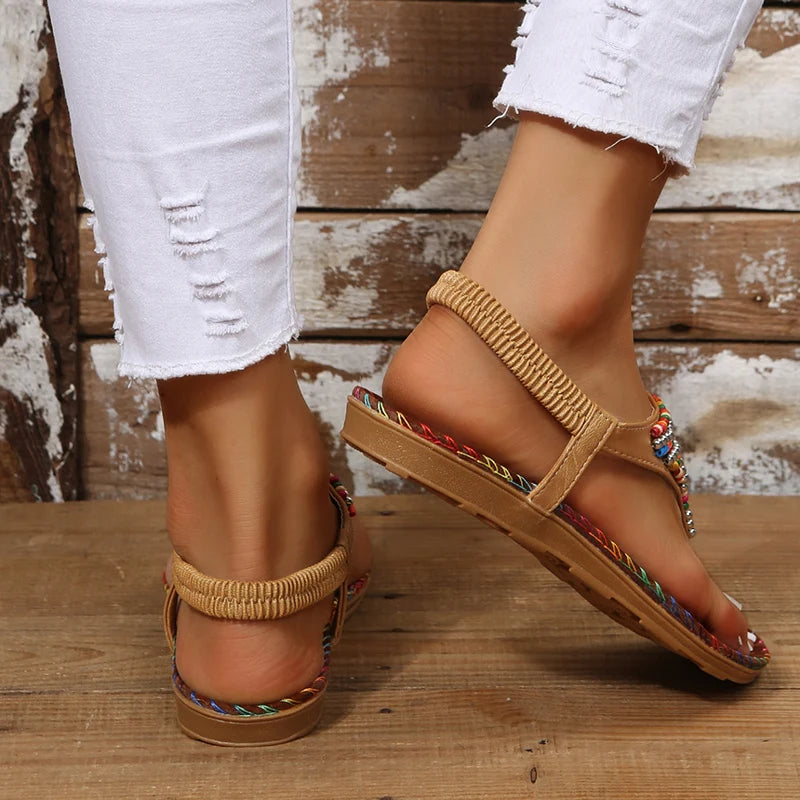 Bohemian Style Flat Sandals for Women Summer 2023 Clip Toe Gladiator Sandals Woman Plus Size Soft Bottom Beach Sandalias Mujer