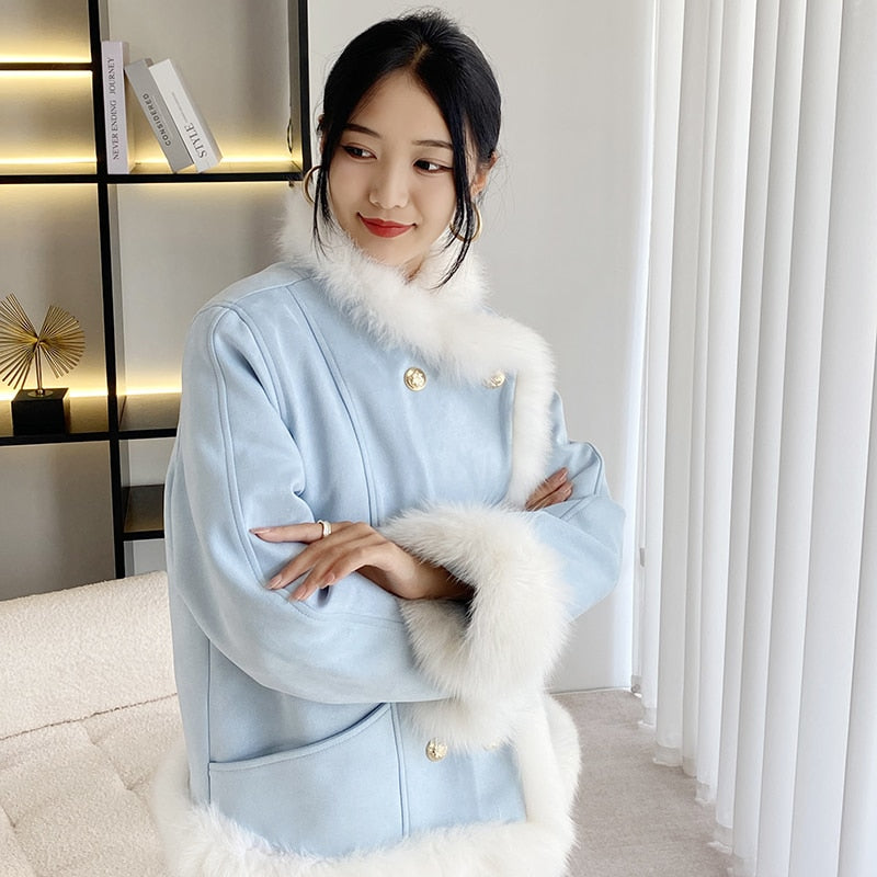 2023 New Fox Fur Collar Fur Coat Female Chamois Leather Korean Version Inner Coat Goose Down Down Coat Winter Top